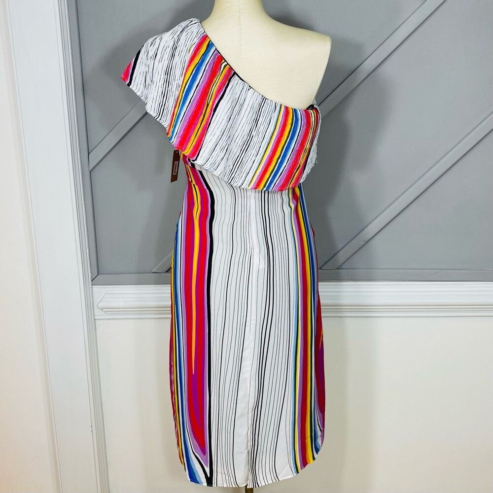 New Rachel Roy Womens Rainbow Striped One Shoulder Dress Women’s Size S - Picture 12 of 13